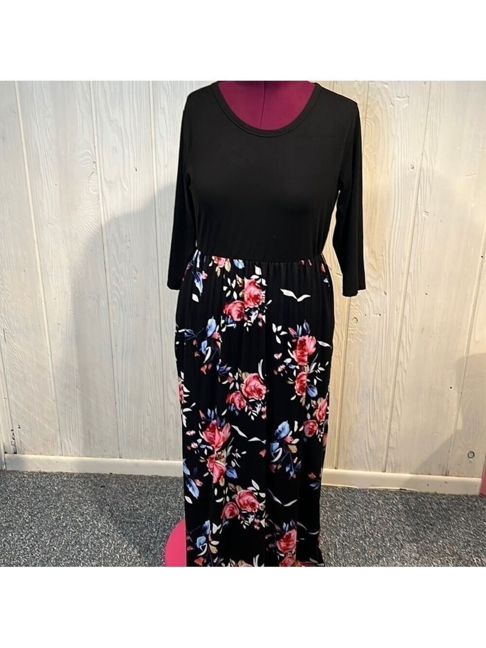 WNEEDU Floral Maxi Dress Elbow Sleeves Extra Large NWT